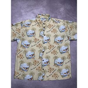 VTG Big Dogs Hawaiian Shirt Mens XL Beige Rayon Just Do It Tomorrow Floral Beach
